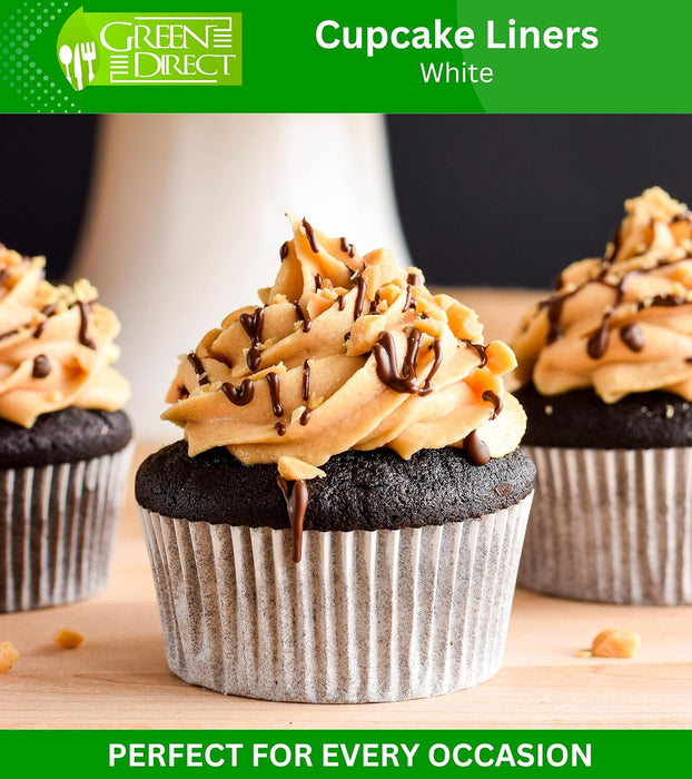 Green Direct Cupcake Liners - Standard Size Cupcake Wrappers to use for Pans or carrier or on stand - White Paper Baking Cups Pack of 500 3-4 oz.