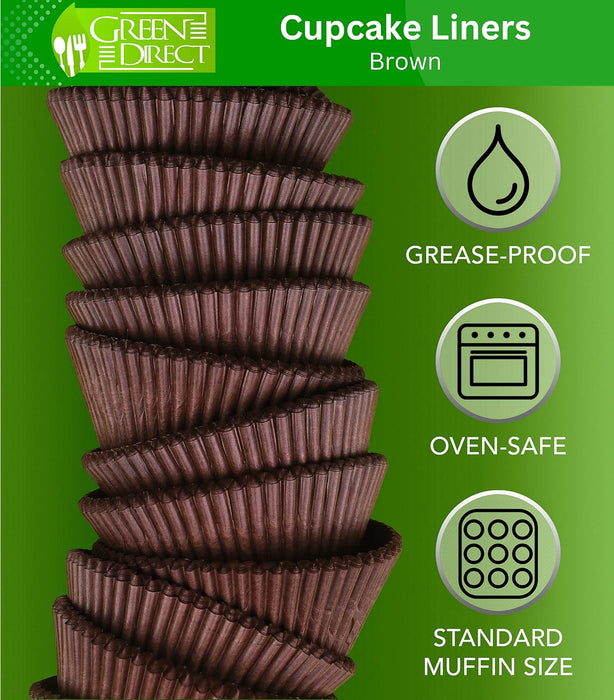 Green Direct Cupcake Liners - Standard Size Brown Cupcake Wrappers to use for Pans or carrier or on stand - Paper Baking Cups Pack of 500