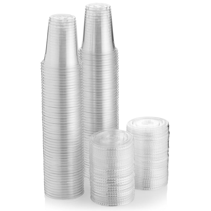 12 oz. Plastic Clear Cups With Flat Lids Pack of 100