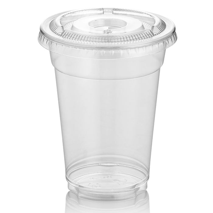 100 Pack] 16 oz Clear Plastic Cups with Flat Lids, Disposable Iced