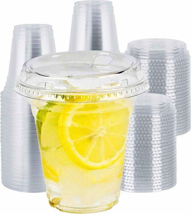 Disposable Plastic Clear Cups with Strawless Sip Lids