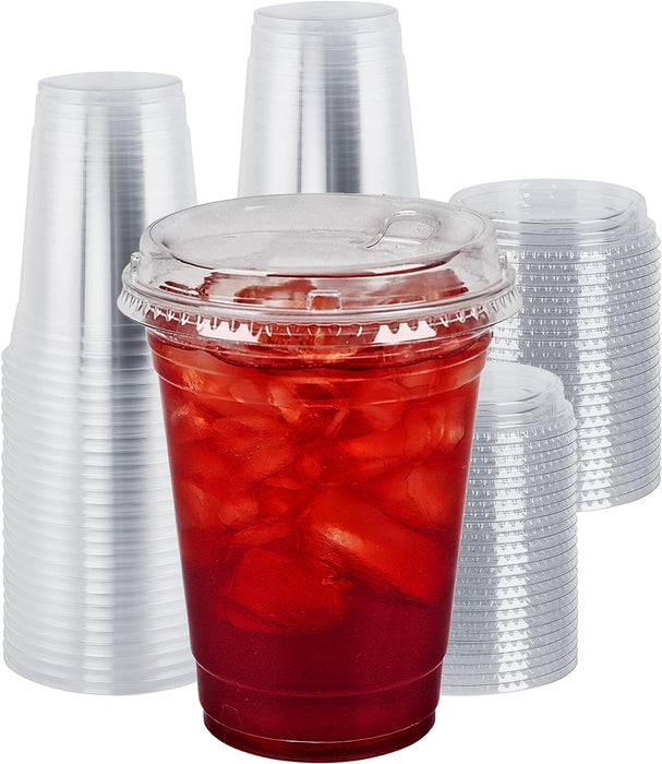 Disposable Plastic Clear Cups with Strawless Sip Lids