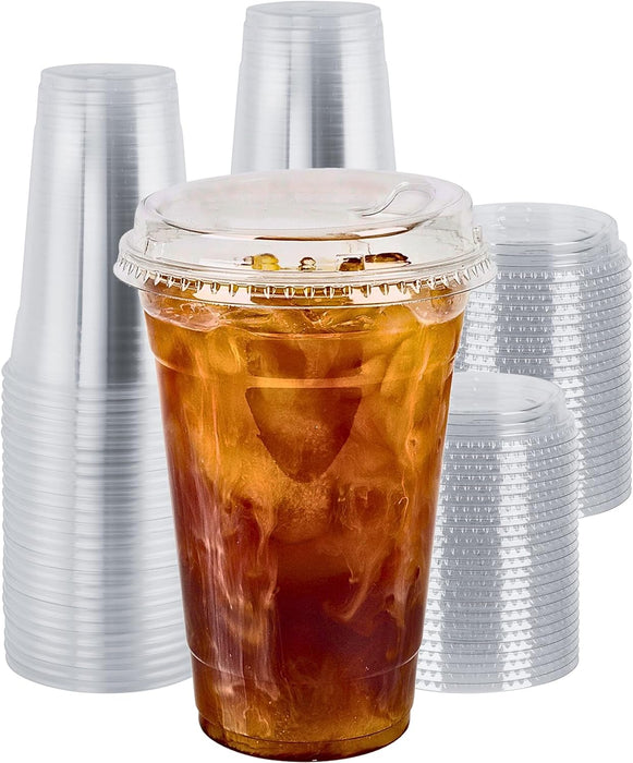 Disposable Plastic Clear Cups with Strawless Sip Lids