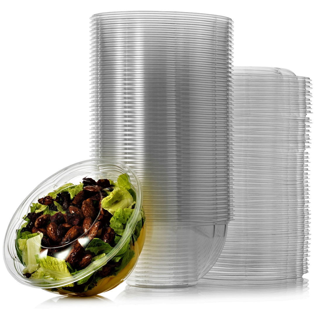 100 Pack - 48 Oz. Clear Plastic Salad Bowls with Airtight Lids BPA Free