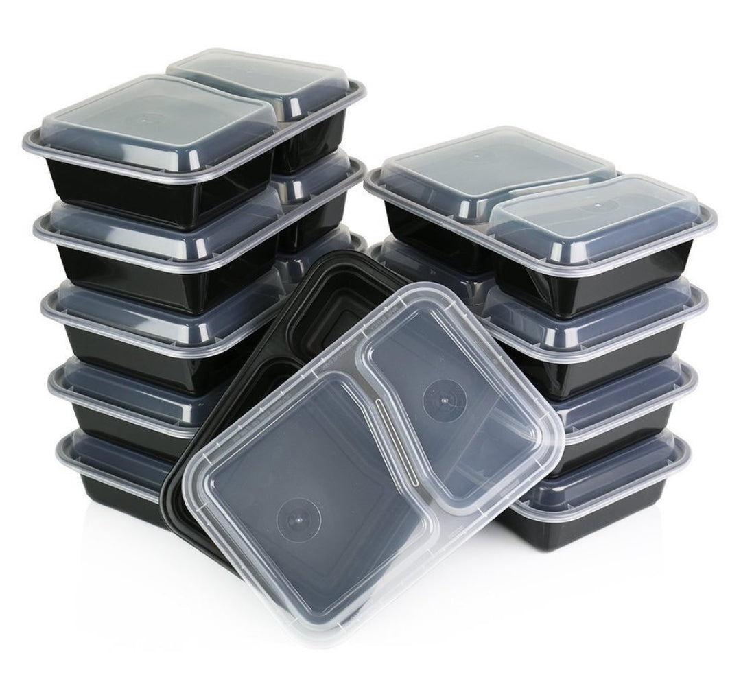 2 Compartment Food Containers w/Lid Black Ctn/150 Sets