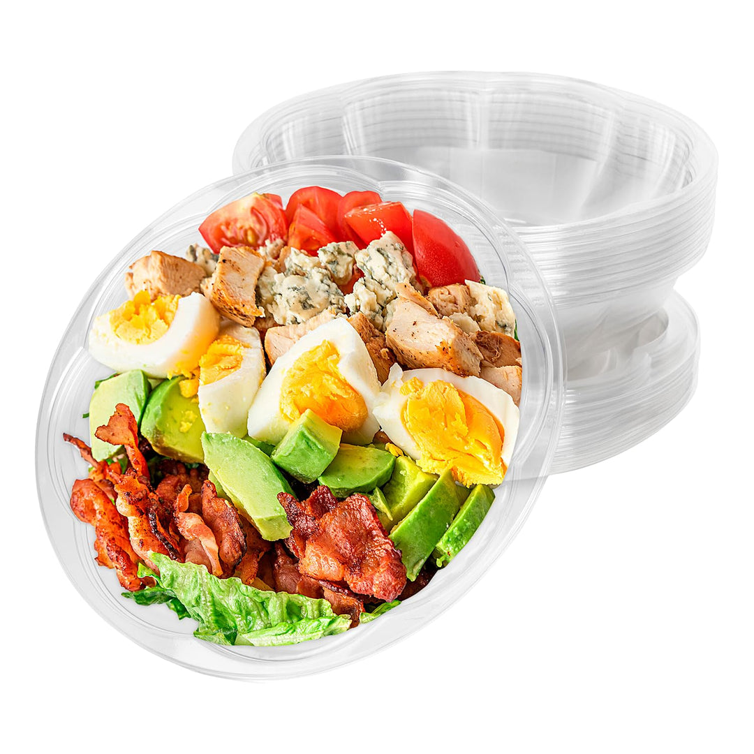 Fit Meal Prep 50 Pack 64 oz Clear Plastic Salad Bowls with Airtight Lids,  Disposable To Go Salad Containers for Lunch, Meal, Party, BPA Free Clear