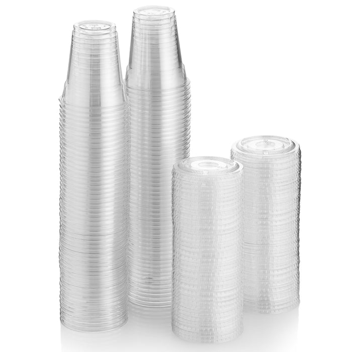 Green Direct 8 oz. Disposable Clear Plastic Cups With Lids | Iced Coffee Cups For Bubble Boba Ice Tea | Cup and Flat Lid For Cold Drinking & Smoothie 100 Sets