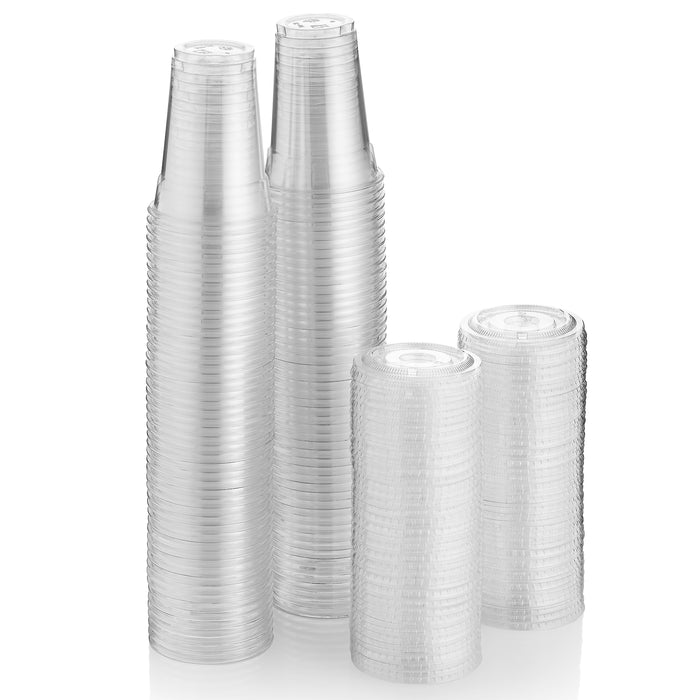 9 oz. Plastic Clear Cups With Flat Lids Pack of 100