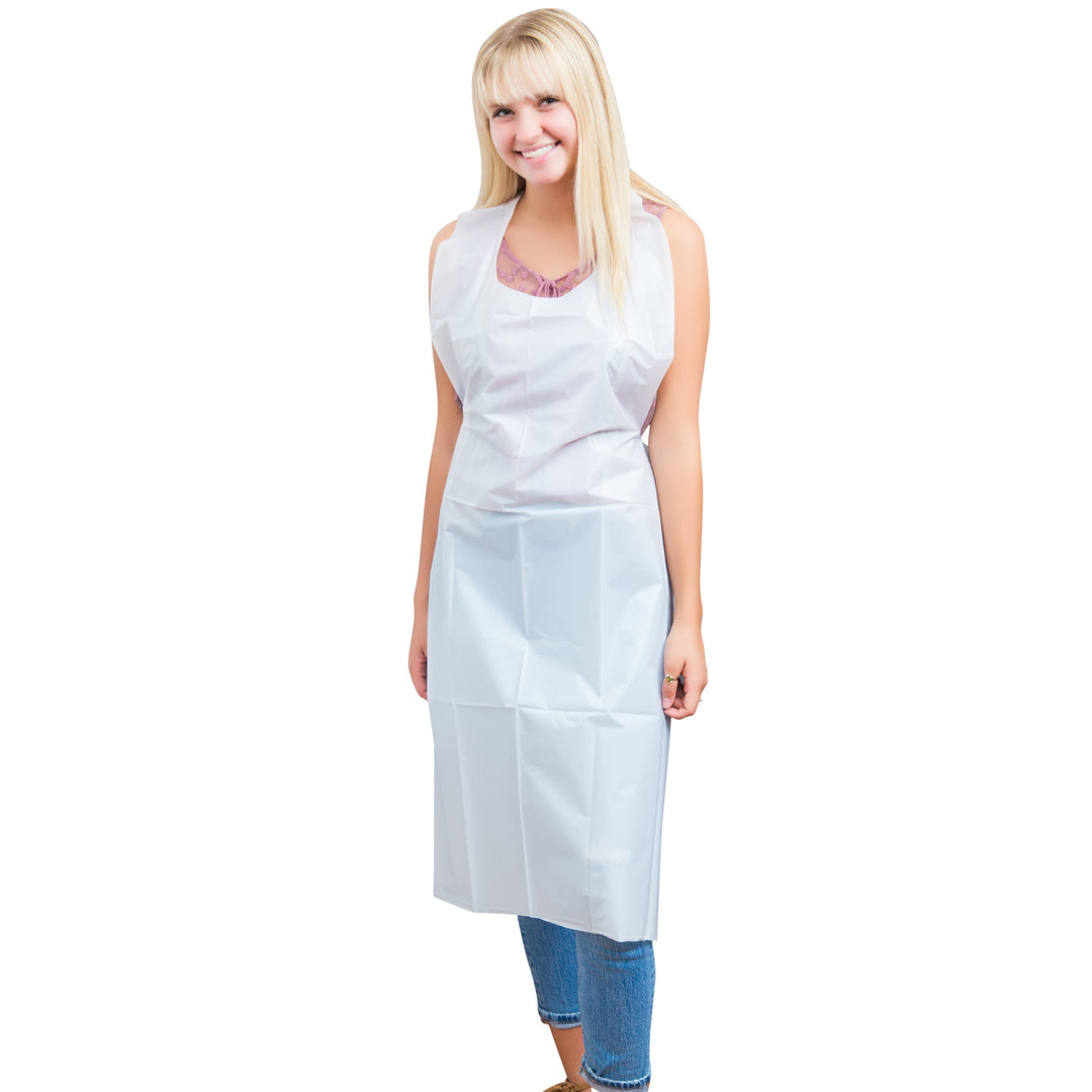 White Disposable Plastic Aprons, Pack of 100