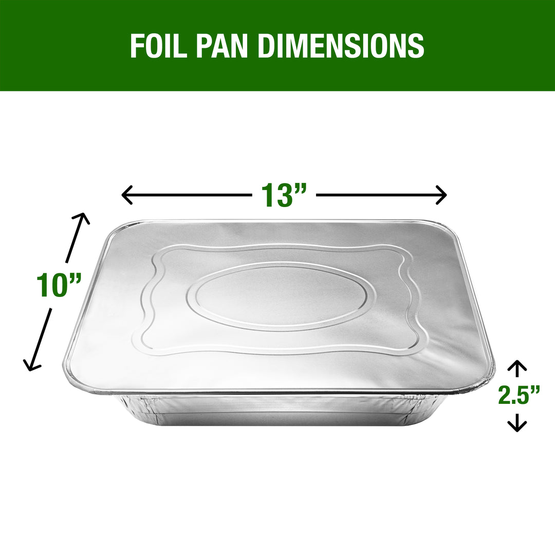 Green Direct Disposable Aluminum Foil Baking Pans with Lids - Half Size (9 x 13 inch) Roasting Pan with Covers for All Kitchen & Cooking Needs, Pack